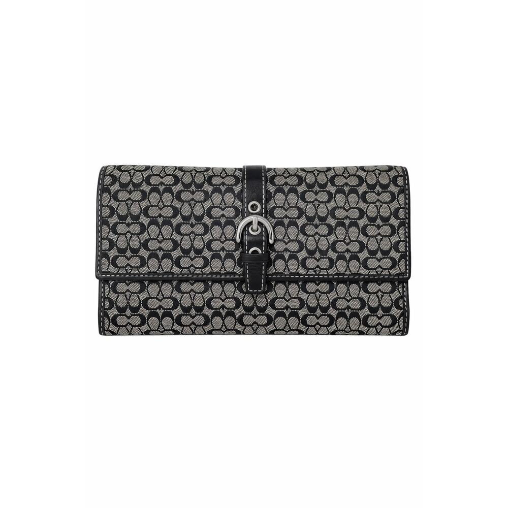 Vintage Coach Black Gray Monogram Wallet Silver Buckle Y2K Quiet Luxury Chic EUC